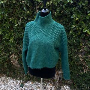 Free people peacock blue bubble cowl neck crop sweater